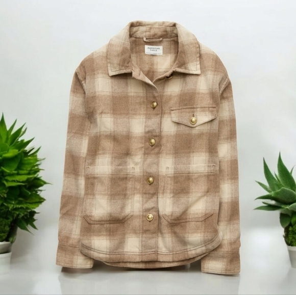 NEW! AE Oversized Plaid Shacket – Retro Chic Vibes with Gold Buttons Xlarge - Picture 2 of 10